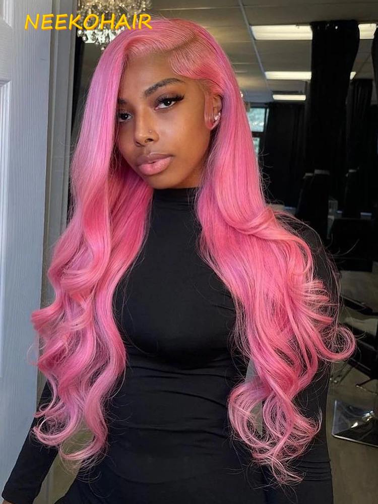 Peluca Frontal de encaje rosa 13x6 Hd, peluca rosa con encaje Frontal de color transparente prearrancado de onda suelta para mujeres, pelucas de cabello humano