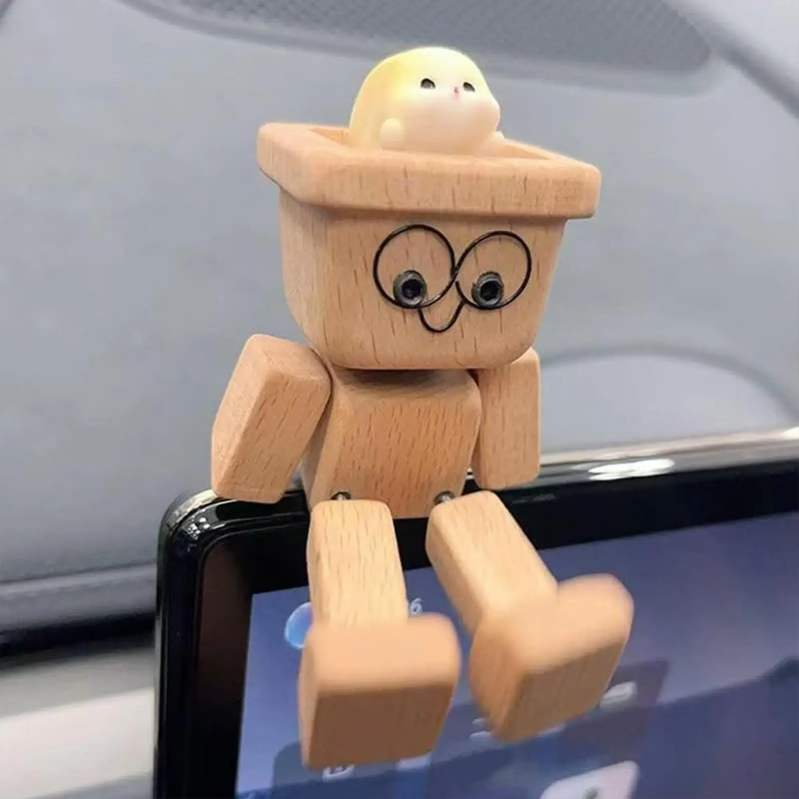 Hölzerne Mannfigur, schüttelnde Füße, menschliche Figur aus Holz, lustige Skulptur, Armaturenbrett, bewegliche Verzierung, Auto-Armaturenbrett-Dekorationspuppe