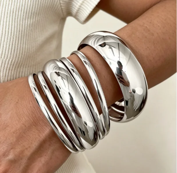6-teiliges Punk-Hip-Hop-Set mit breiten Stapelarmbändern für Frauen, Vintage-Geometrie, klobige Metallarmbänder, Alltagsschmuck, Geschenke, neu – Detail 5