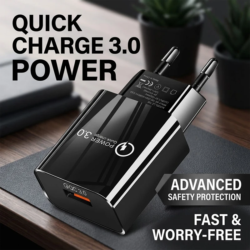 18W QC3.0 Fast Charging Block Single USB Port Wall Adapter With Safe Temperature Control For Samsung For iPhone 17 16 15 Pro Max