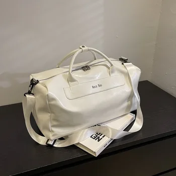 여성용 습식 건식 분리 여행 보관 가방, 오일 왁스 PU 가죽 출장 가방, 대용량 남성용 피트니스 핸드백 