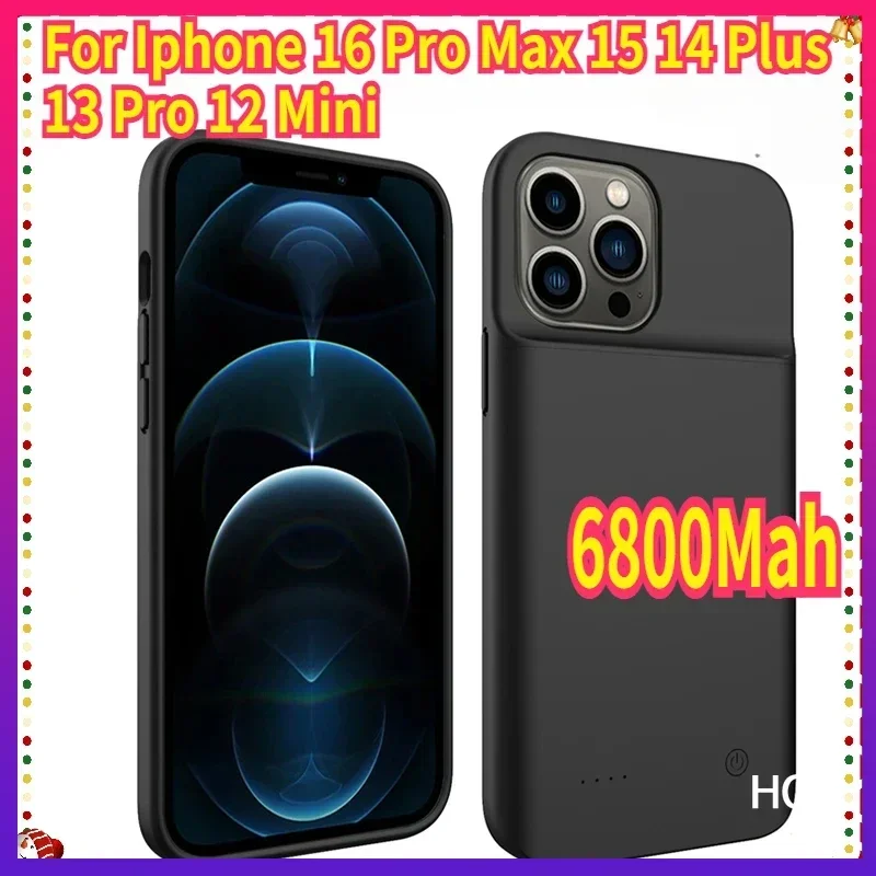 

Чехол-аккумулятор 6800 мАч для iPhone 16 Pro Max, 15, 14 Plus, 13 Pro, 12 Mini, Power Bank для iPhone 16 Pro Max