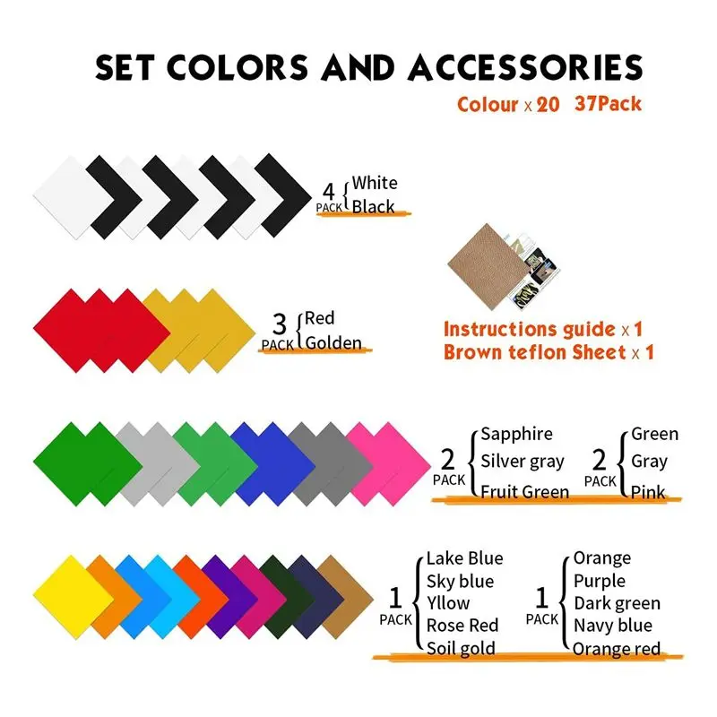 ABNH HTV نقل الحرارة الفينيل حزمة 36 قطعة 12X10In HTV صفائح الفينيل ، الحديد على الفينيل لآلة الحرارة لتقوم بها بنفسك الأقمشة تي شيرت