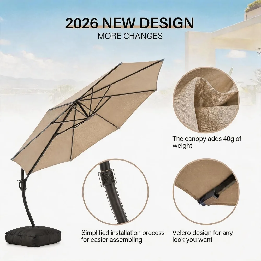 11FT Offset Patio Umbrella with Base, 360° Rotation Cantilever Outdoor Umbrella, Heavy Duty Curved Hanging Umbrella, Customized