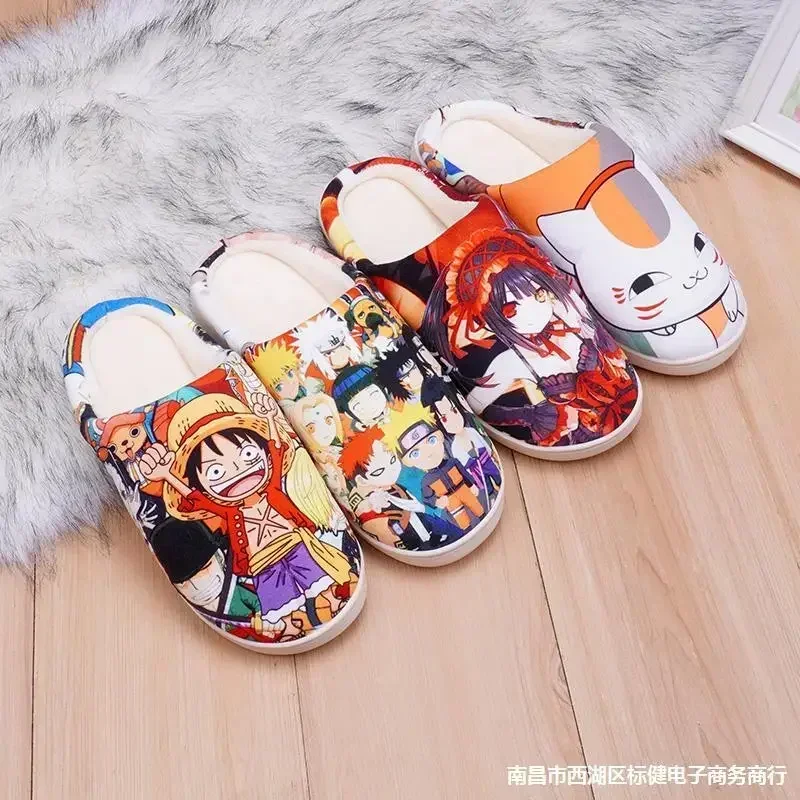 Japan Anime One Piece Dragon Ball Luffy Son Goku Hatsune Rem Ram Winter Warm Plush Men Women Shoes Home Slippers Stuffed Plush