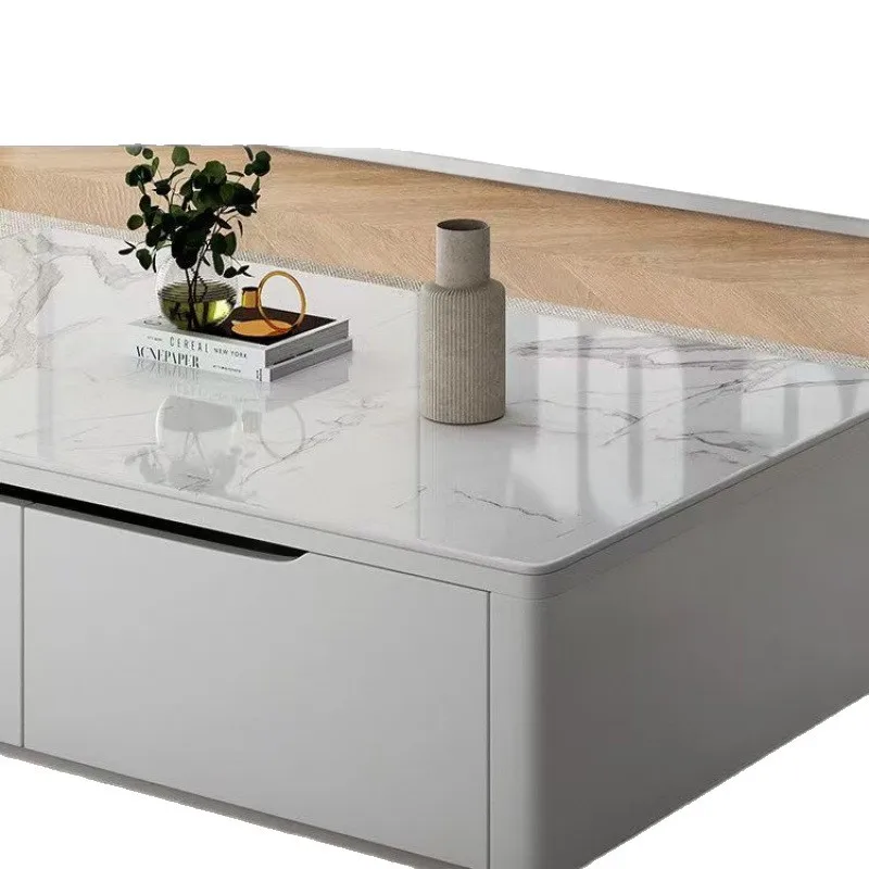 All solid wood TV cabinet, coffee table combination, light luxury, simple modern stone slab living room, floor standing design