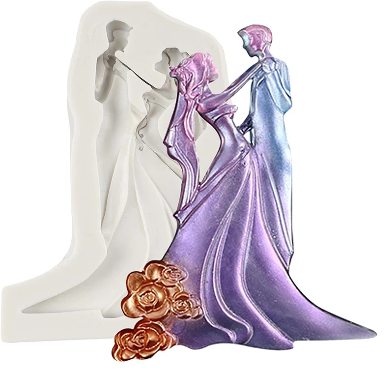 Bride And Groom Fondant Mold Wedding Dress Skirt Candy Silicone Party Chocolate Cake Decorating Tools Cupcake Topper Gum Paste