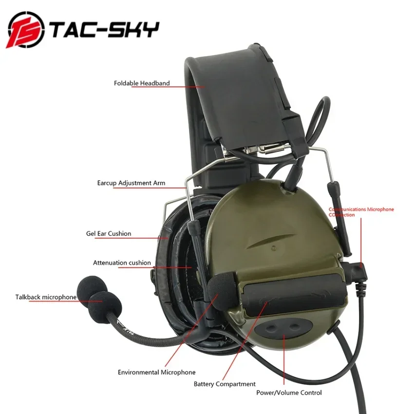 TAC-SKY Detachable Headband COMTA II Tactical Shooting Headset Active Noise Reduction Airsoft Hunting Headphones with U94 PTT