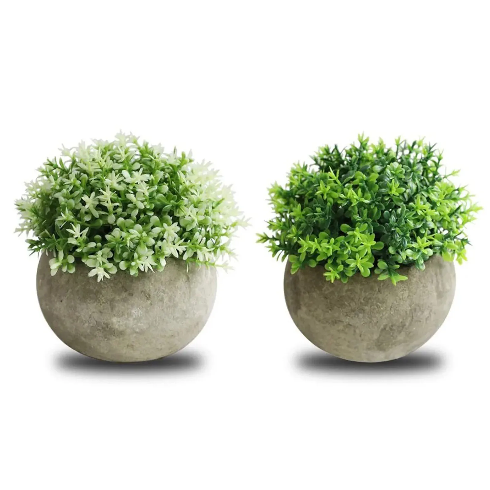 

2Pcs Simulated White Green Plant Bonsai Semicircular Ball Pulp Potted Desktop Green Plants Ornaments