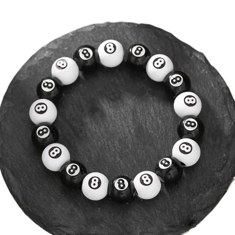 Billiards Figure Eight Beaded Black Elastic Charm Bracelet Creative Couple Accessory Jewelry Sport Gift for Men Women Fashion