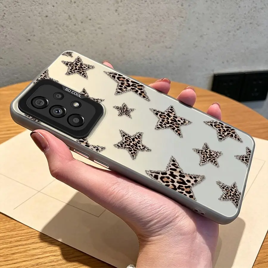 Leopard Print Star Case for Samsung Galaxy A34 A37 A12 A72 A17 A54 A56 A23 A15 A16 A71 A14 A57 A25 A31 A07 A26 A50 A51 A04 Phone