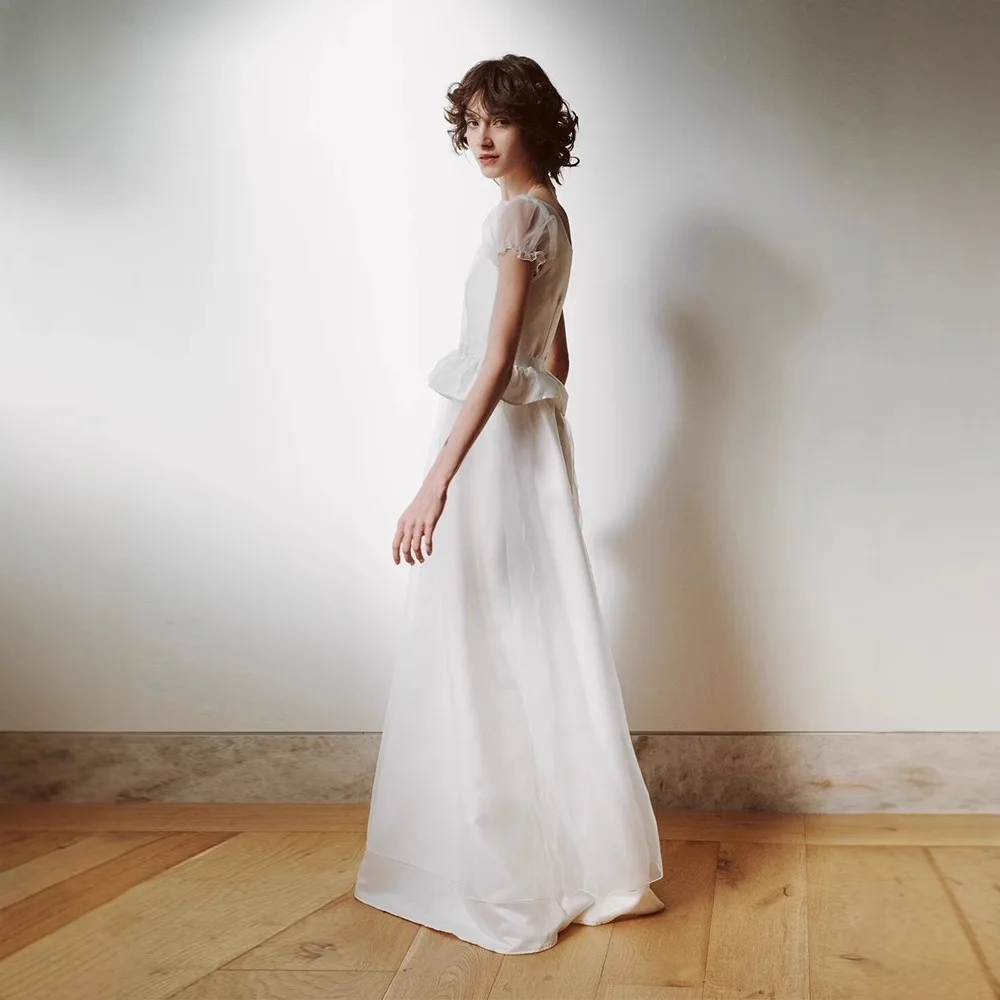 ZIBUYU Simple une ligne encolure carrée pure manches courtes Satin robe De mariée 2025 Simple longueur De plancher robes De Novia personnalisé