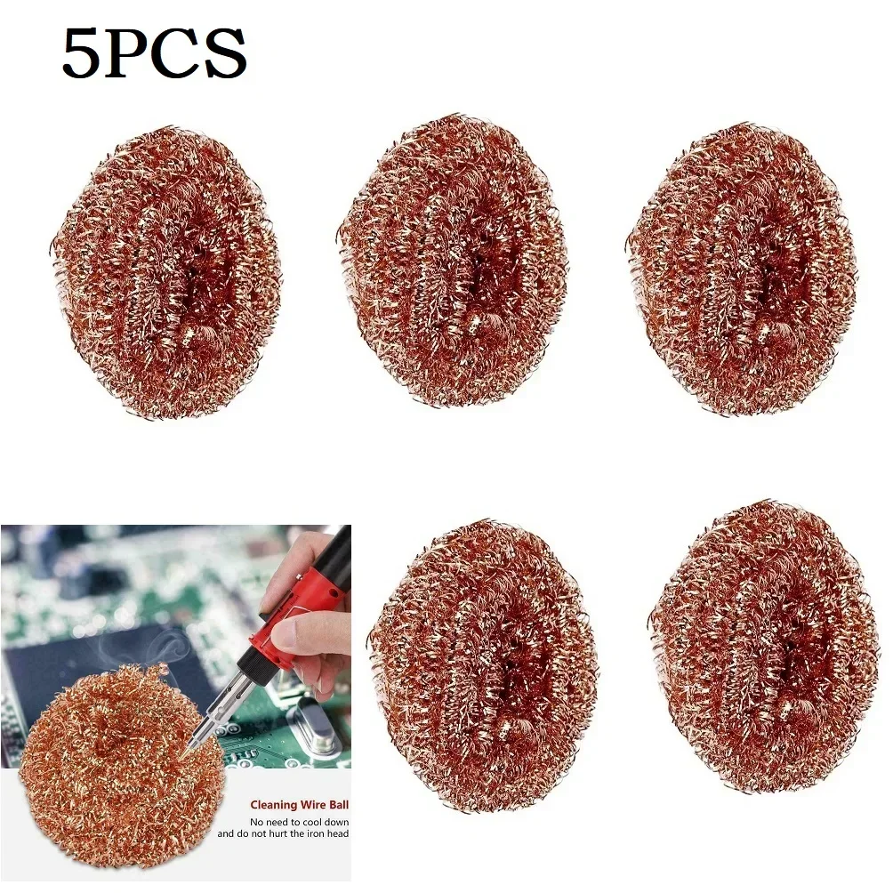 5PCS Copper Metal Wire Sponge Ball Iron Tip Nozzle Cleaner Slag Remover Cleaning Ball Desoldering Soldering Iron Mesh Filter