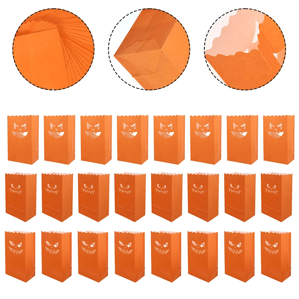 

24Pcs Flame Retardant Halloween Bags Pumpkin Face Party Decor Paper Lantern Bags Halloween Decoration Paper Lantern Bag