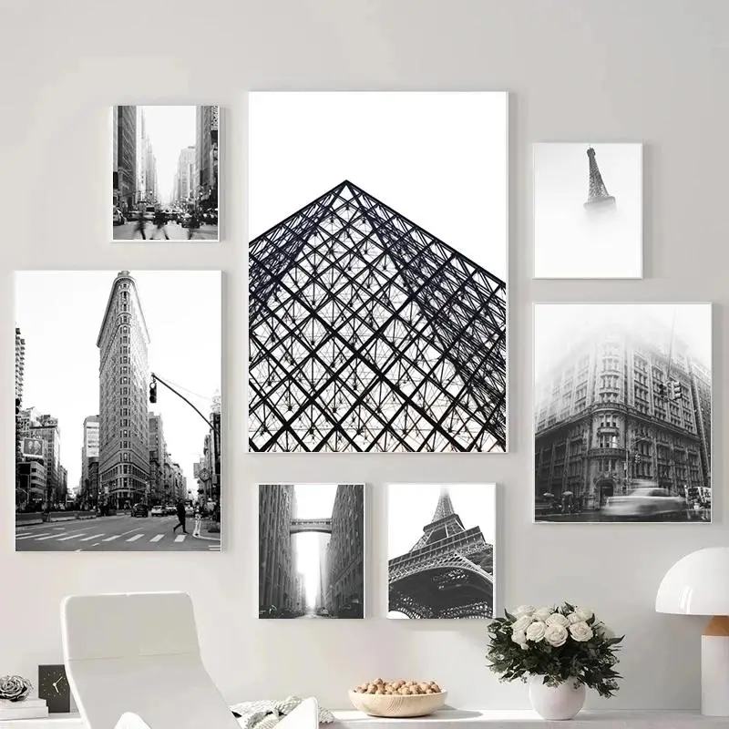 Vintage Black  White Travel Poster Canvas Painting  New York Paris San Francisco Sri Lanka Chicago Wall Art Prints for Home Room