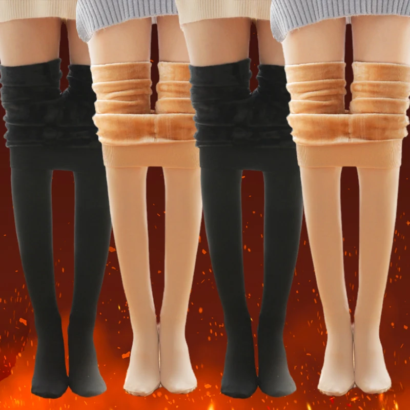 Thermal Pantyhose Women 1/2Pcs Fleece Lined Thick Tights Polar Skin Black Effect Stockings Cozy Elastic Winter Thermal Hosiery