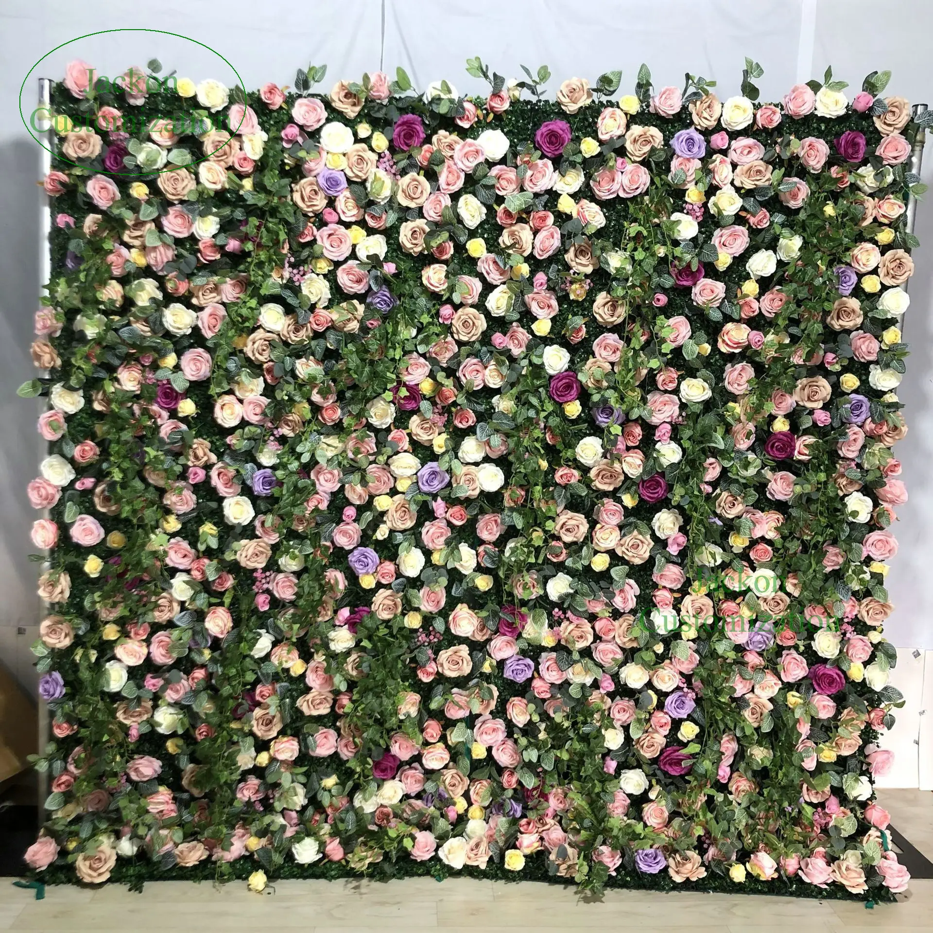 5D Garden Style Artificial Rose Vine Green Leaves Hanging Grass Plant Wall, Wedding Party Wall Background Decoration Photo Props