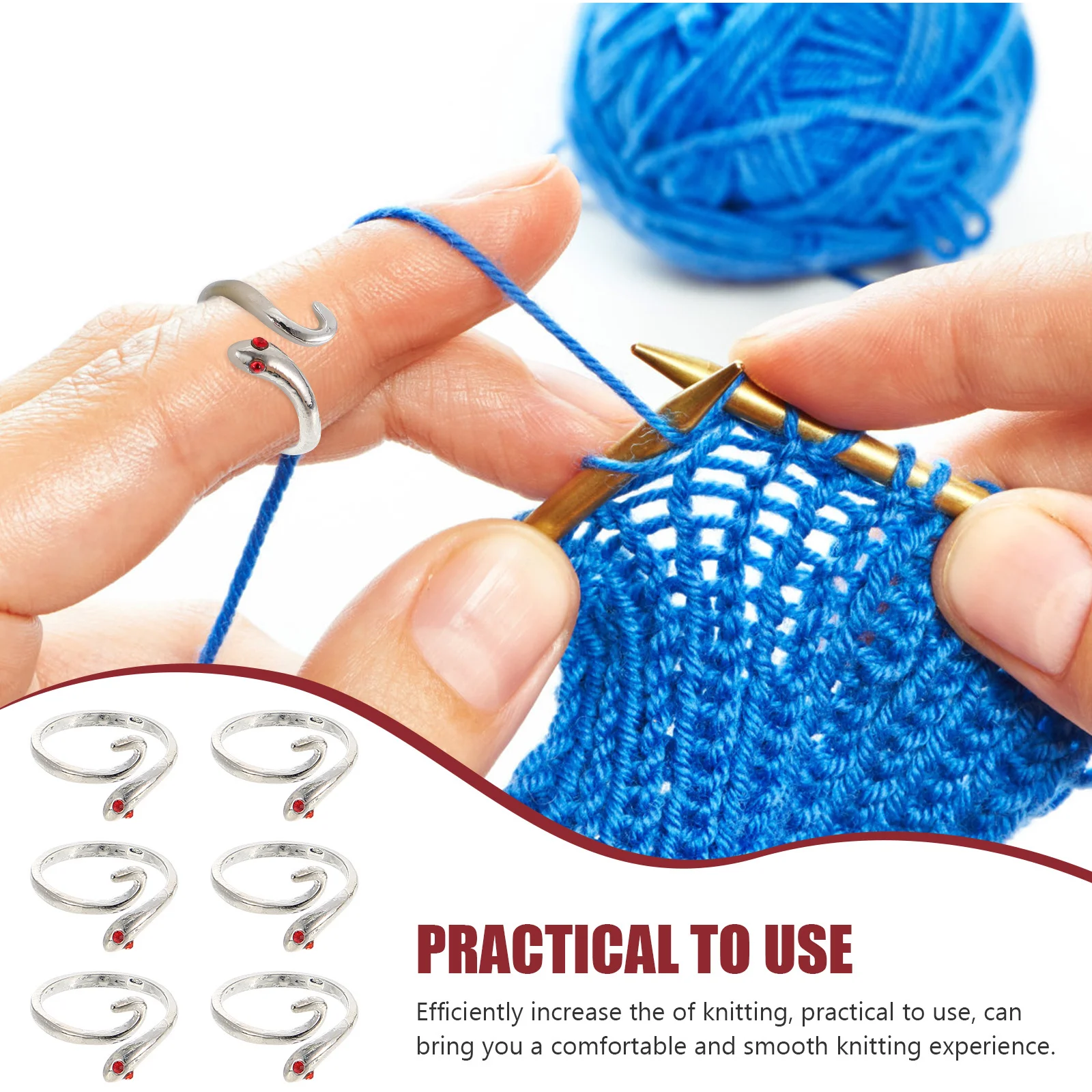 

6Pcs Knitting Silver Snake Rings Braided Open Finger Ring for Crochet Yarn Guide Ring Knitting Accessories Finger Decor
