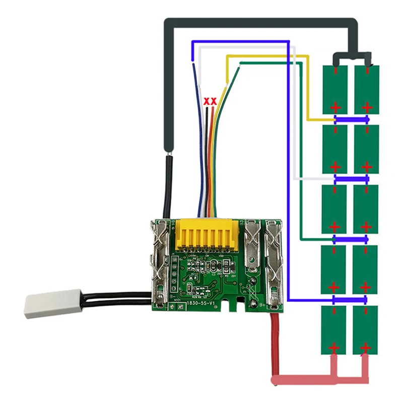 Geakv 500116044 Kunststoffgehäuse Für 18V Akku (BL1830/1840/1850/1860) – Mit Schutzplatine & LED, DIY Batteriepaket