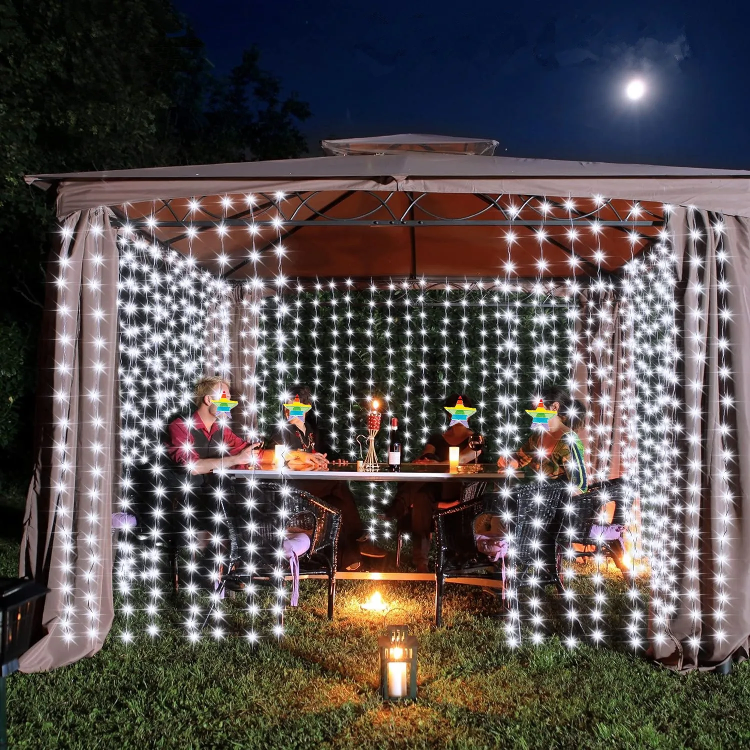 3M Solar Curtain Light Outdoor Waterproof Solar Fairy Garland String Lights for Garden Yard Pavilion Wedding Party Holiday Decor