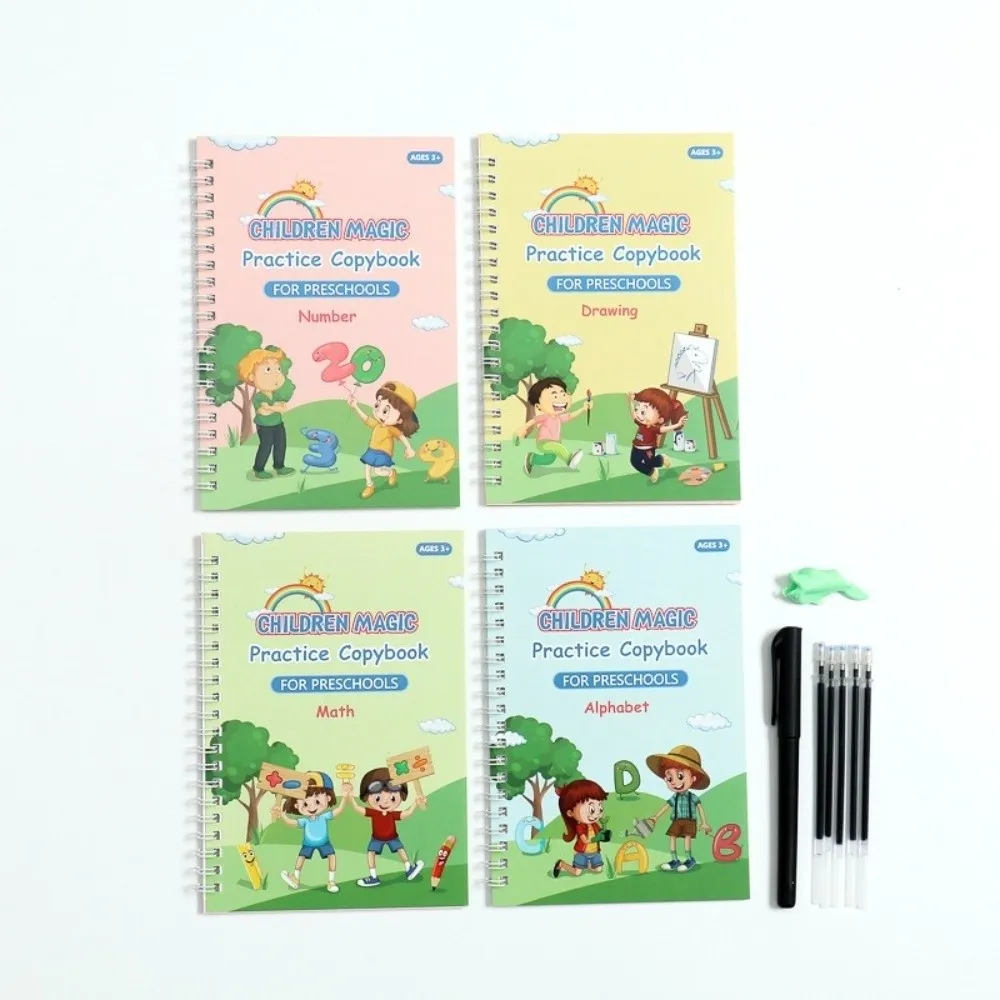 4PCS/Set dengan Pena Buku Ajaib Sank yang Dapat Digunakan Kembali untuk Latihan Menulis dan Bermain dengan Pena Kontrol