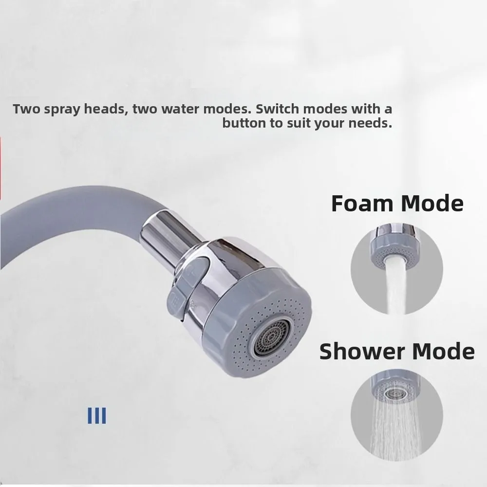 360 Degree Rotation Kitchen Tap Extension Pipe 1/4inch Universal Interface Stainless Steel Flexible Kitchen Faucet Silicone Hose
