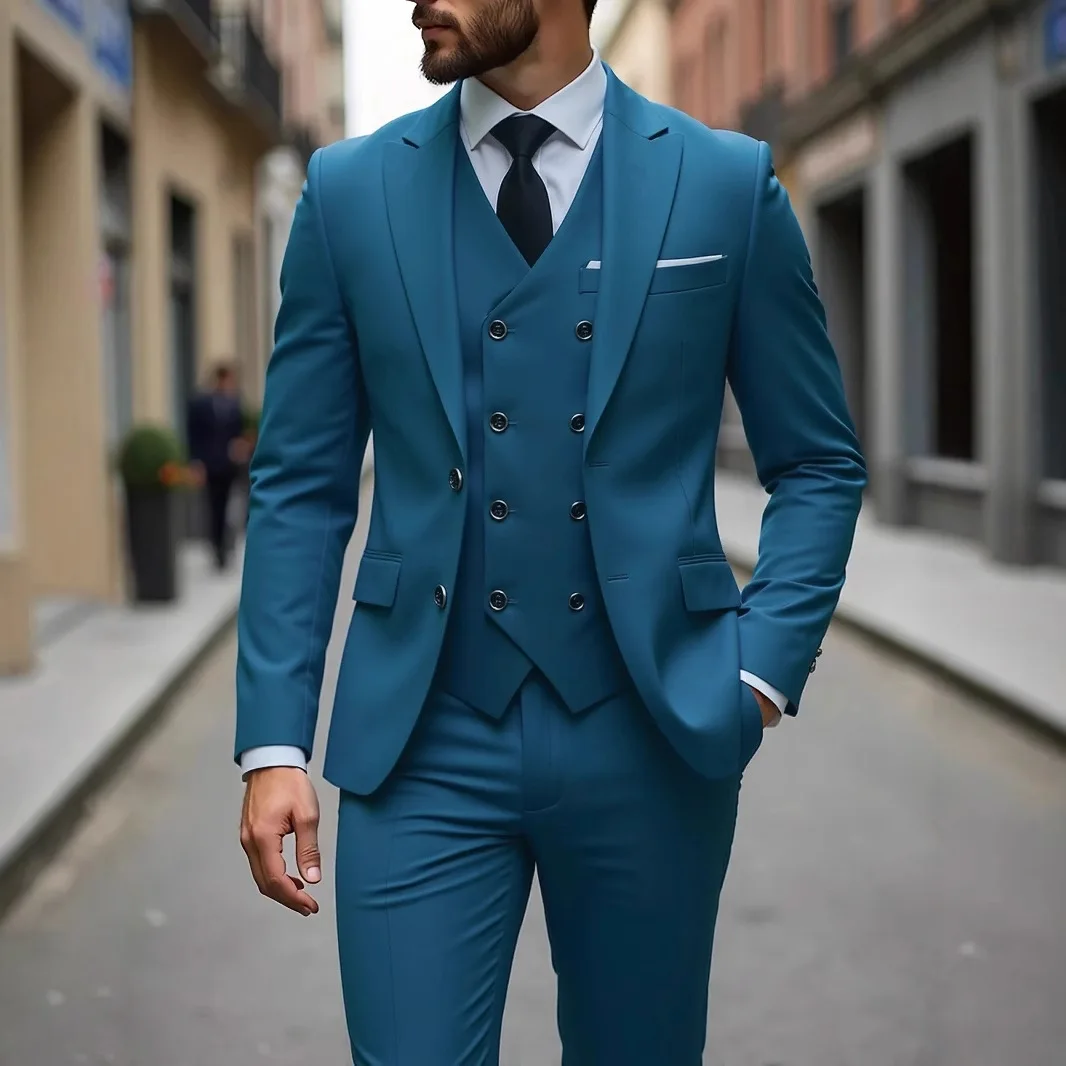 

Elegant Suit For Men Wedding 3 Pieces (Blazer+ Vest + Pants) Suits Set Formal Fashion Slim Work Plus Size Classic Costume XS-6XL