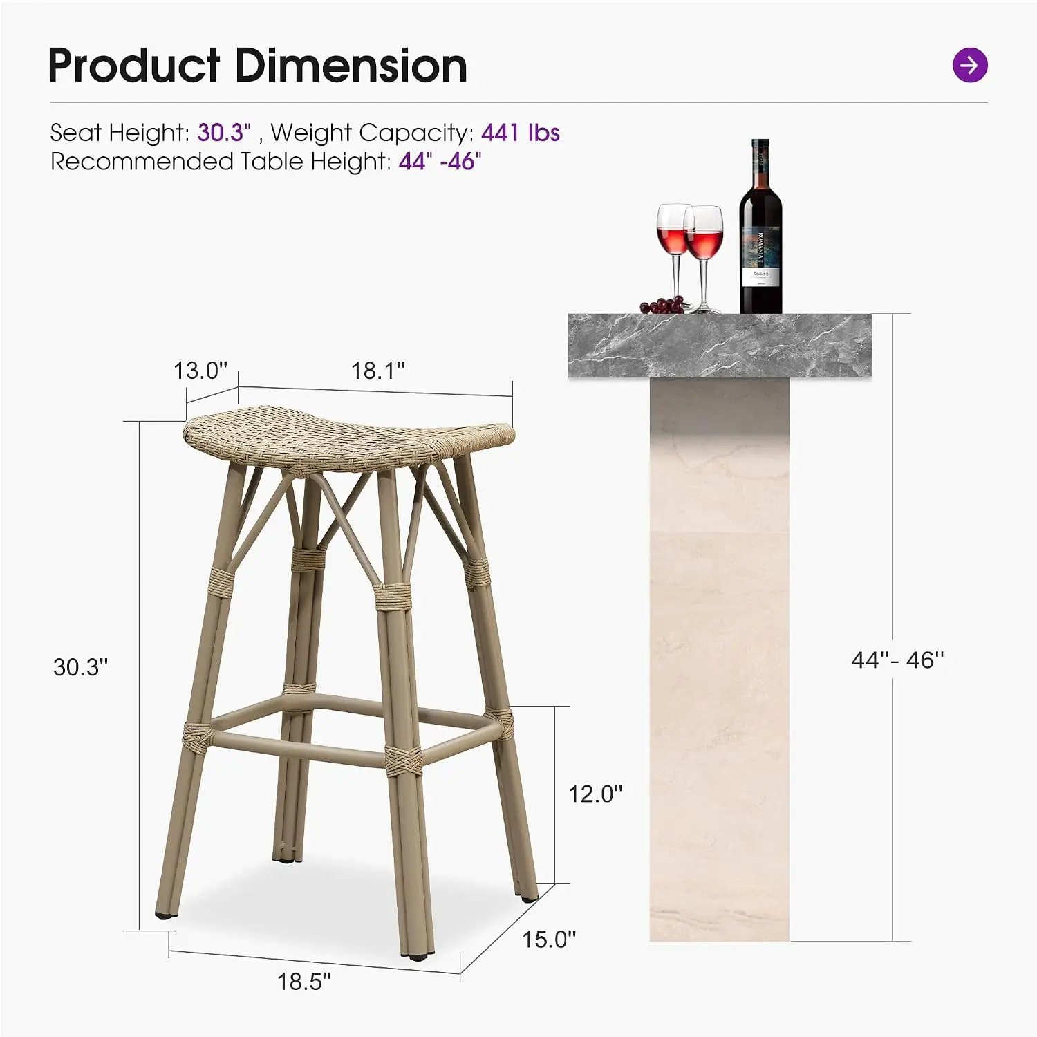 Patio Counter Bar Stools Set of 2, 30