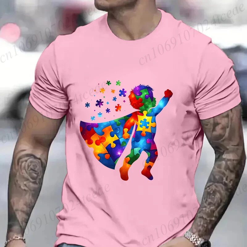 Funny Hero Autism Awareness T-shirt for Men Acceptance Neurodiversity Puzzle Graphic Y2k Tops Hip Hop Oversized Male Clothing