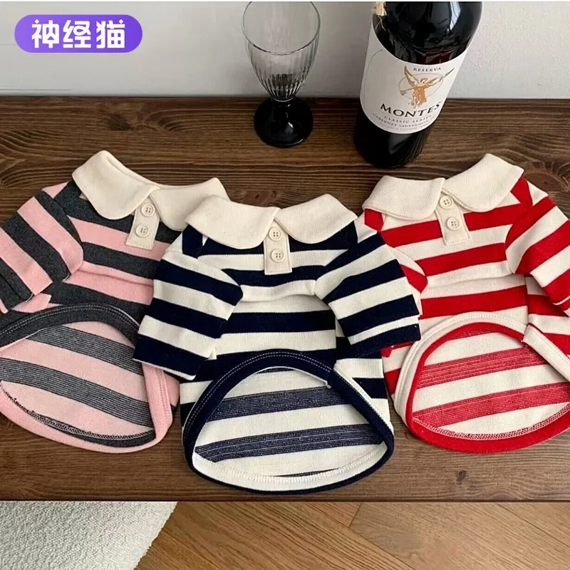 Dog Clothes Teddy York Shire Polo Shirt Summer Dress Striped Pet T-Shirt Dog Costume Soft Pullover Suit for Dog Puppy