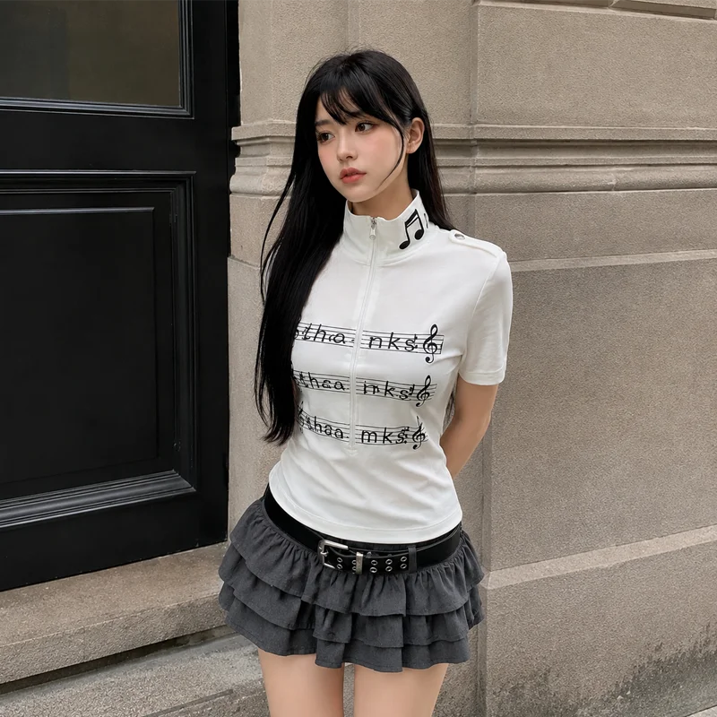 Women'S Fashion Quarter Zip - Women Music Note Graphic T Shirt