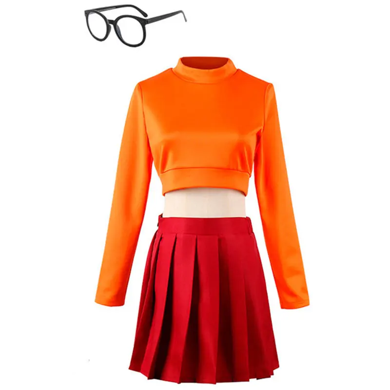 

Cossky Velma Cosplay Costume Adult Women Shirt Skirt Suits Daphne Girls Halloween Carnival Party Costume