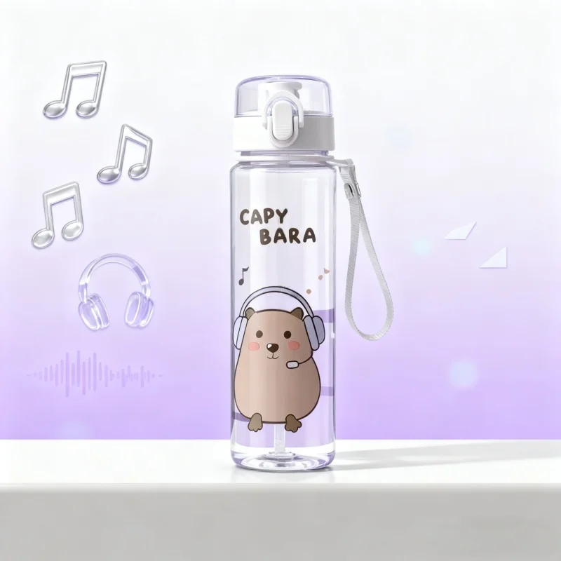 

560ml Cute Cartoon Capybara Water Bottle Leakproof Plastic Straw Cup Portable Outdoor Travel Large Capacity Sports Water Bottle