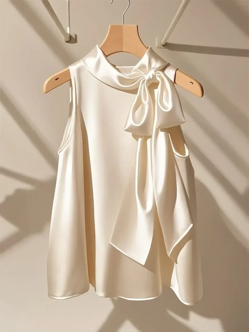 Blusas Mujer Hangende Hals Top Boog Mouwloze Shirts Elegante Blouse Roupas Femininas Lente Office Lady Chemise Femme Tops