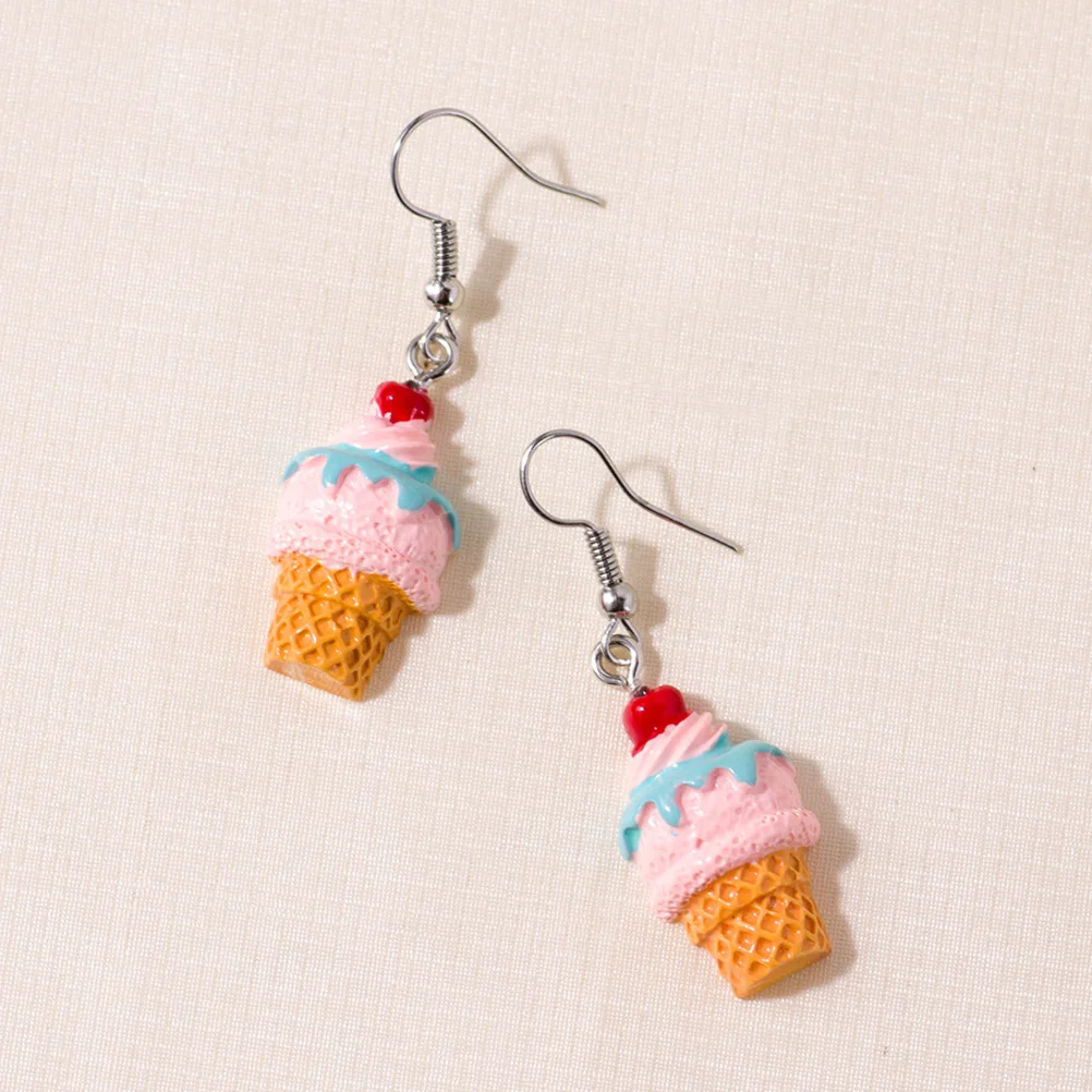 2 Pairs Ice Cream Earrings Funny Earbob Eardrop Gifts for Stocking Stuffers Dessert Women Pendant Ornament Resin Creative Girl