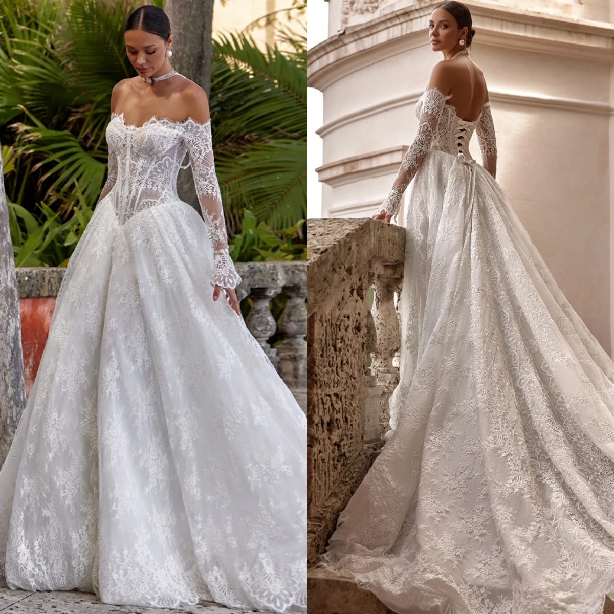 

Классическое белое свадебное платье из органзы по индивидуальному заказу, вечернее свадебное платье с вырезом лодочкой и длинными рукавами, элегантное платье для выпускного вечера трапециевидной формы на шнуровке сзади