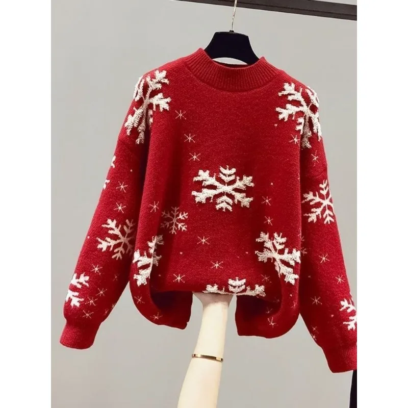 

New and Versatile Knitted Sweater Pullover Base Shirt Underwear Autumn and Winter Chinese Red New Year Christmas Trendy Women