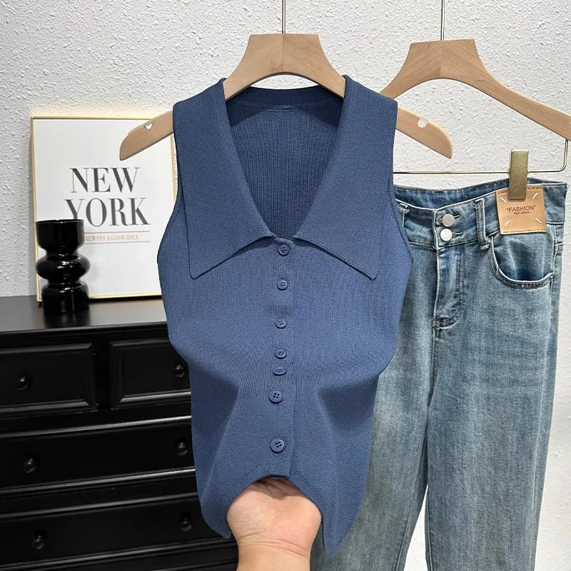 الصلبة محبوك تانك القمم الصيف المرأة بلوزات بلا اكمام عادية تنوعا سترة تي شيرت 2025 الكورية نمط الملابس النسائية #2