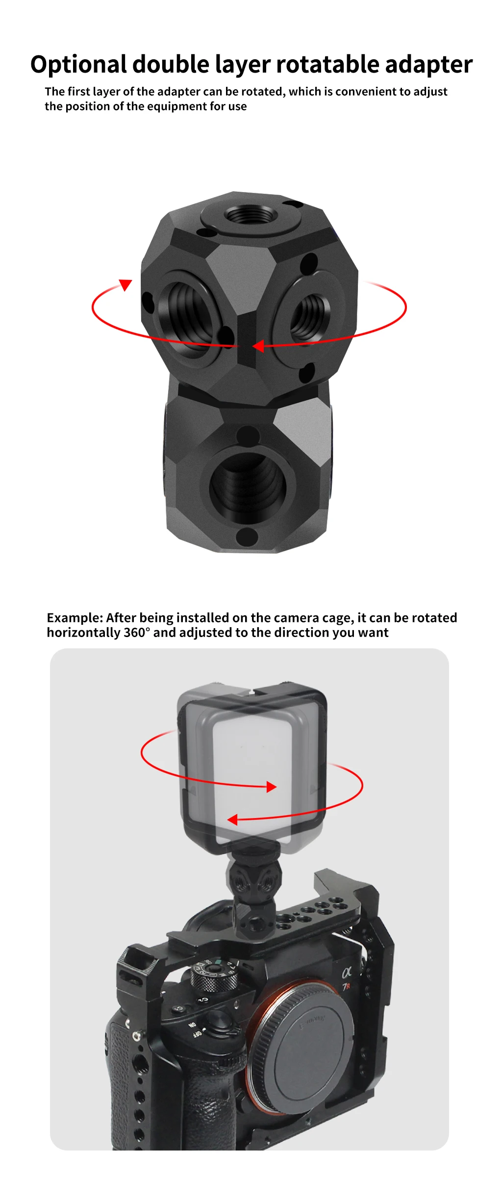 Universal Magic Cubic 1/4 3/8 Schraube Loch Adapter Dual Cube Halterung für DSLR Käfig Rig Flash Monitor Stativ Mikrofon Ständer – Detail 6