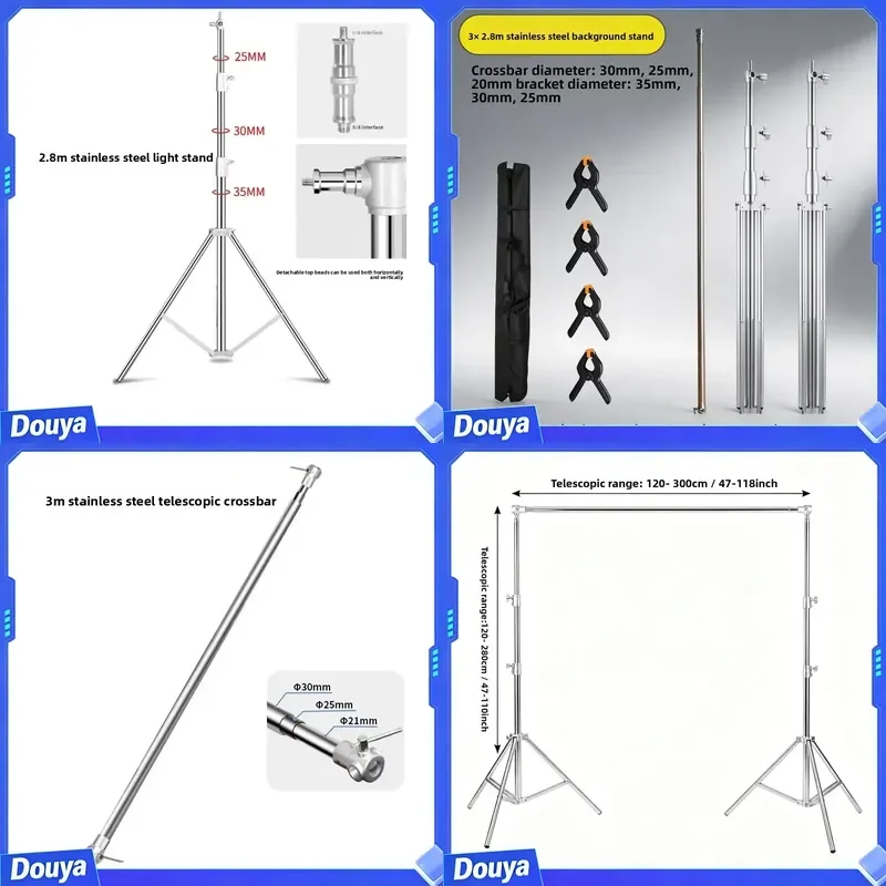 Factory 2.8*3m Stainless Steel Telescopic Rod Supported Photo Studio Frame Accessories for Background Shooting Paper Backdrop