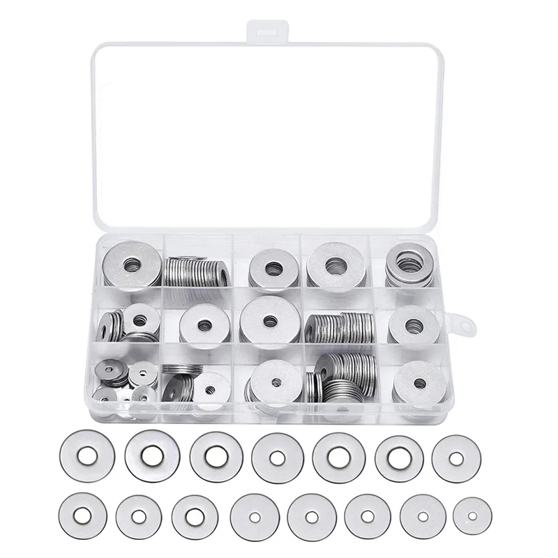 

AT05-Sealing Solid Gasket Washer Plug Oil M3-M12 15 Sizes Gasket Kit Stainless Steel For General Repair Seal Ring Set