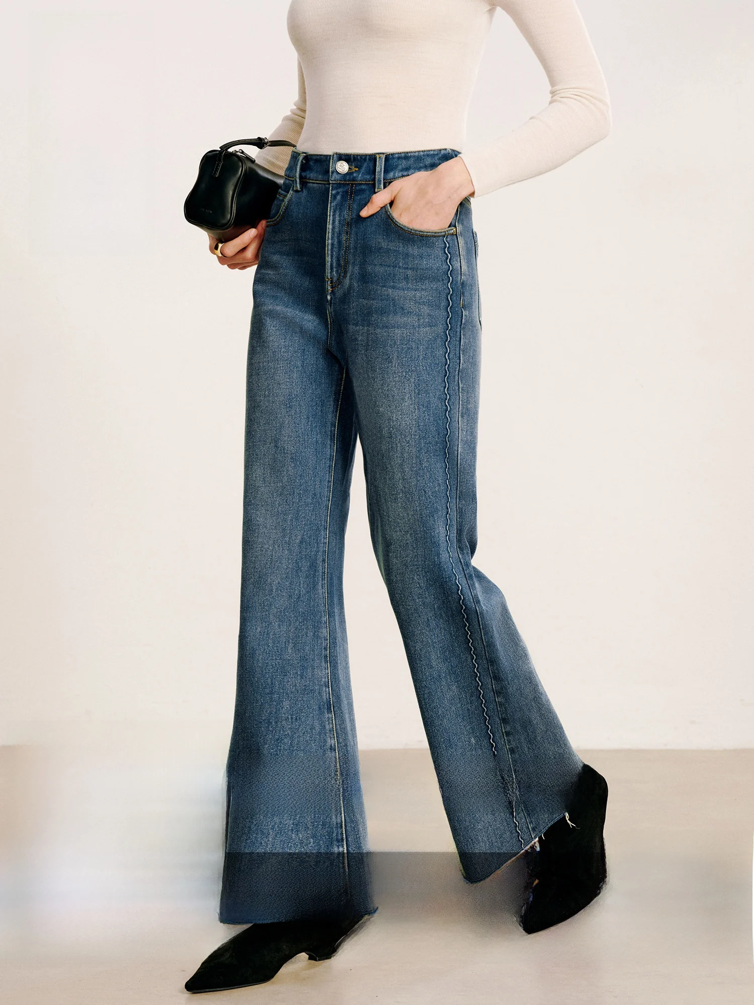 

Женские зимние джинсы-клеш с высокой талией, свободного кроя, с подкладкой, из хлопка, в стиле ретро, на пуговицах