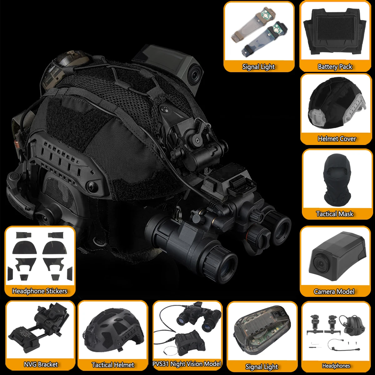 

FAST Tactical Airsoft Helmet Set with Earphone Camera/NVG Model L4G24 Helmet Cover Signal Light for CS War Games Hunting Cosplay