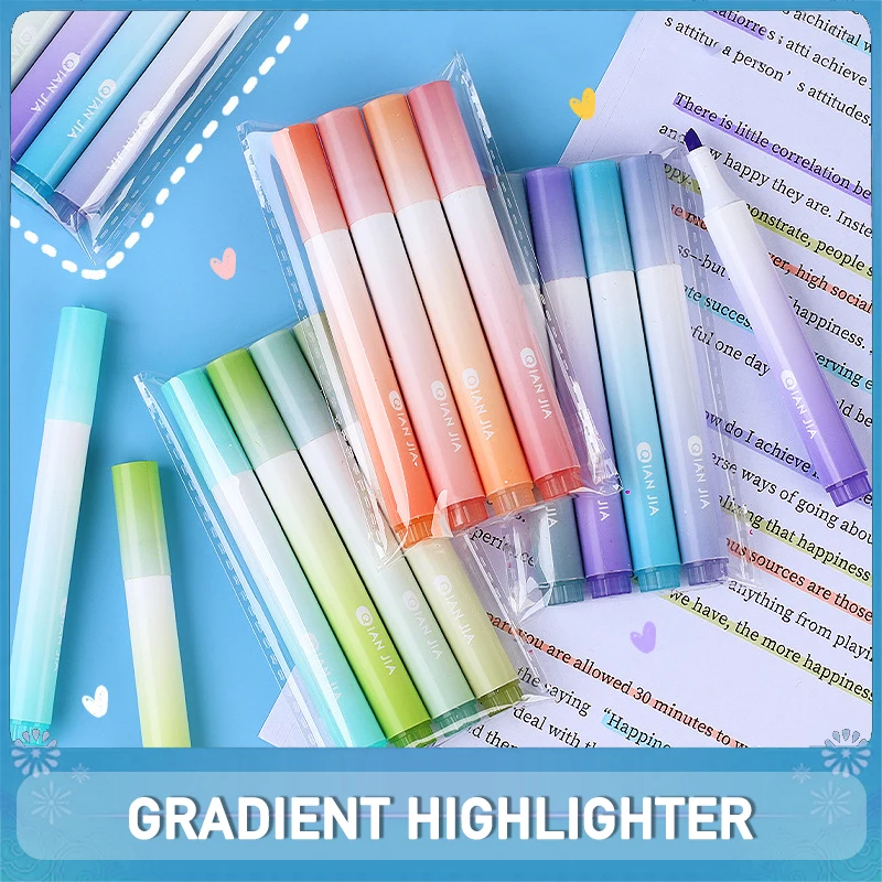 ปากกาเรืองแสงสำหรับนักเรียนปากกามาร์กเกอร์ไฮไลท์น่ารักปากกาคาวาอิสำหรับเด็กผู้หญิงแปรงไฮไลต์ลักษณะสูง