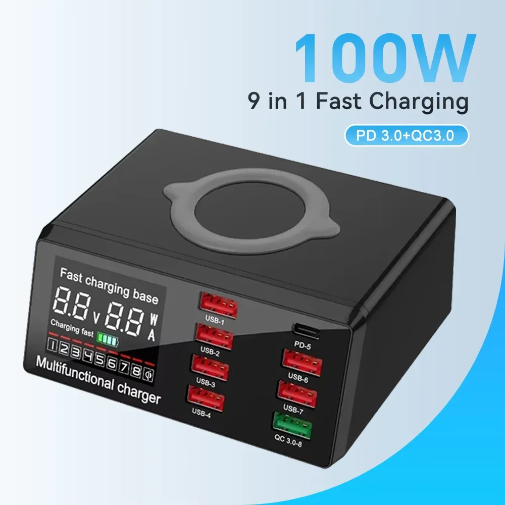 140W GaN USB C Charger PD 65W USB Type C Phone Fast Charging Station Wireless Charger For Mackook Tablet iPhone Samsung Xiaomi