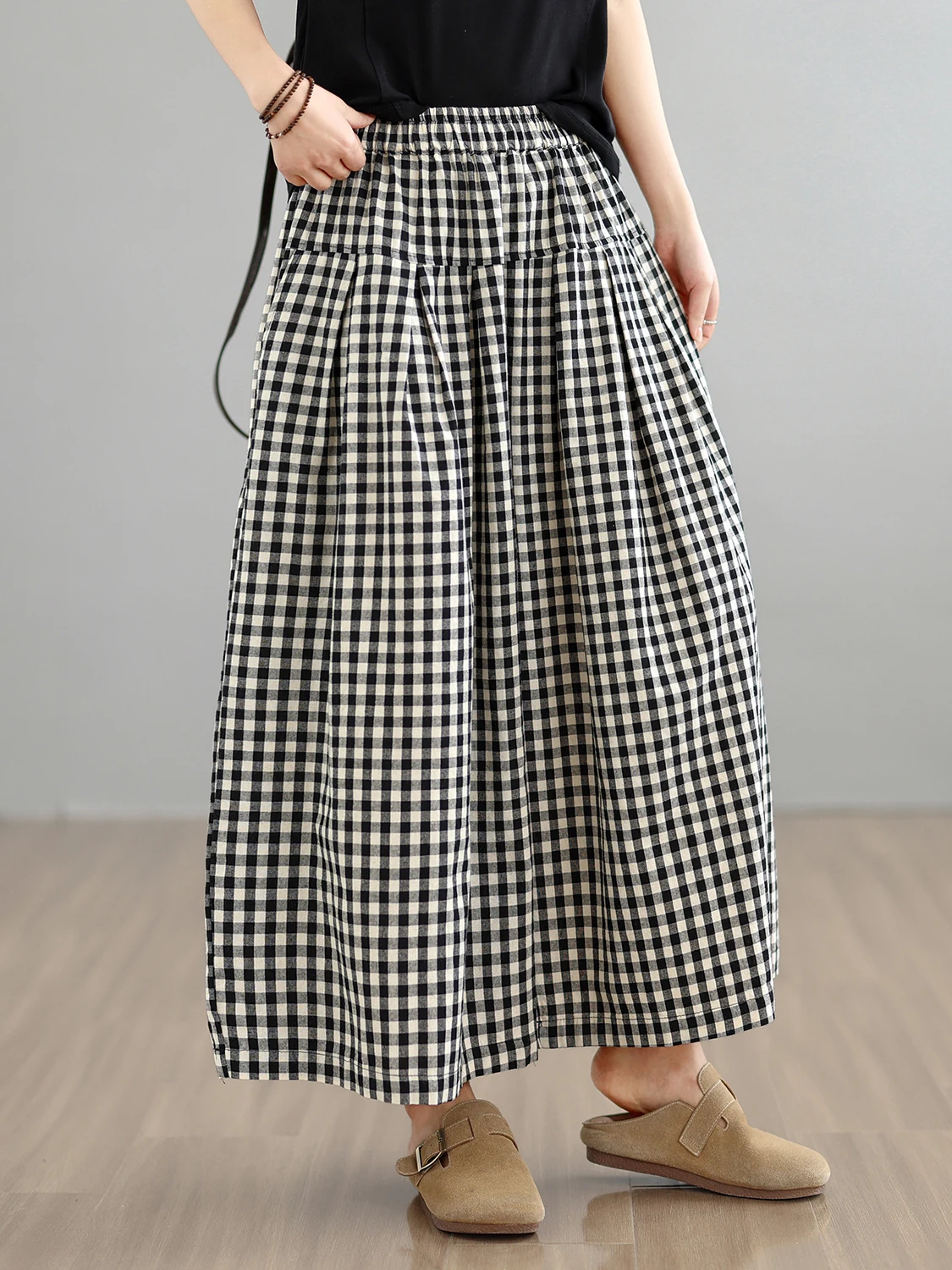

Summer New Style Loose Casual Plaid Wide Leg Pants for plus Size Women Artistic Trousers That Flatter And Slim