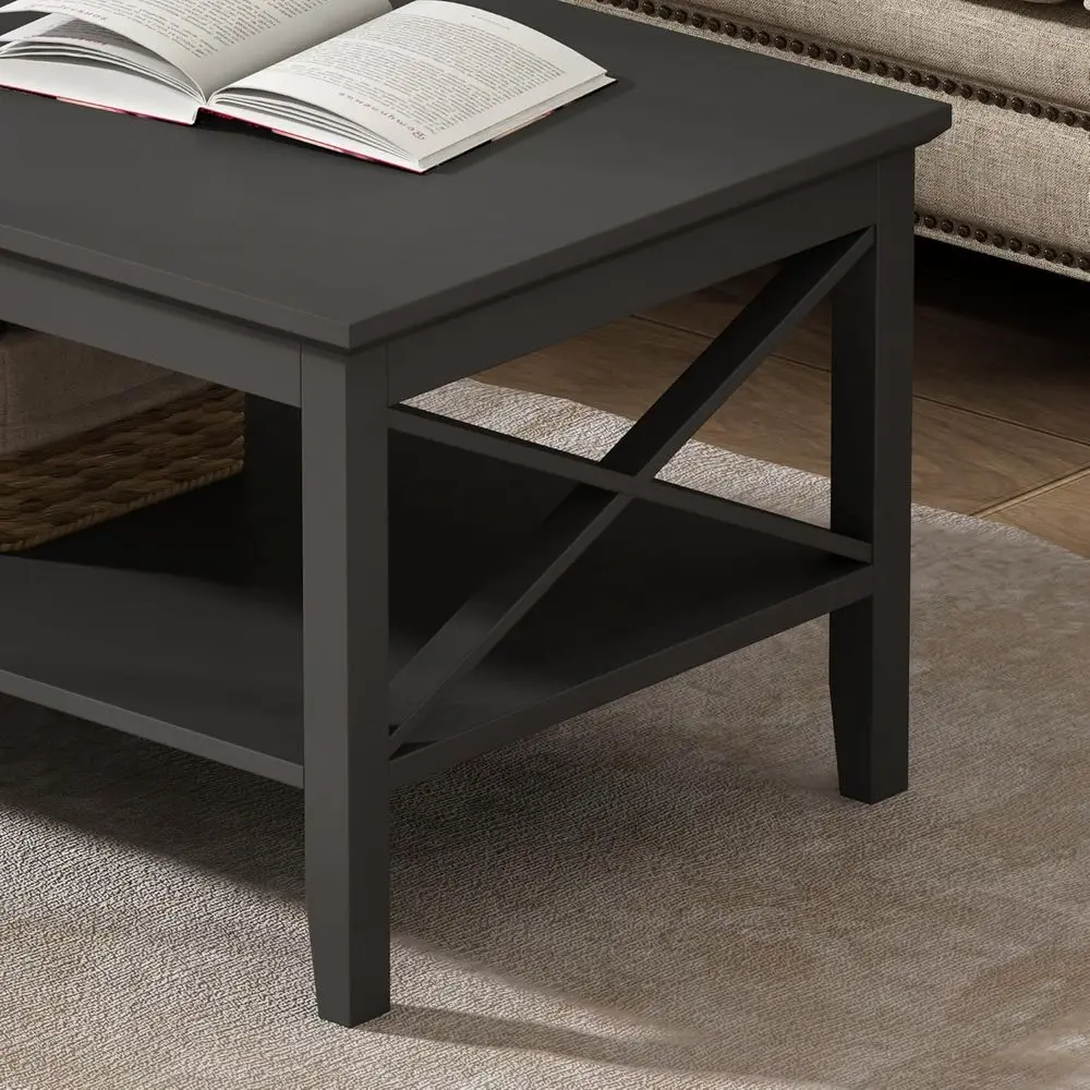 Sturdy 47 Black Wooden Storage Coffee Table for Living Spaces