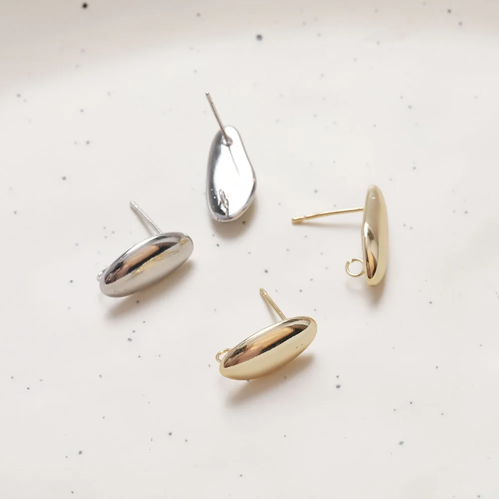 4PCS 14K Gold Plated Simple Irregular Brass Bean Ear Studs Earrings DIY Making Supplies Jewelry Findings Accessories