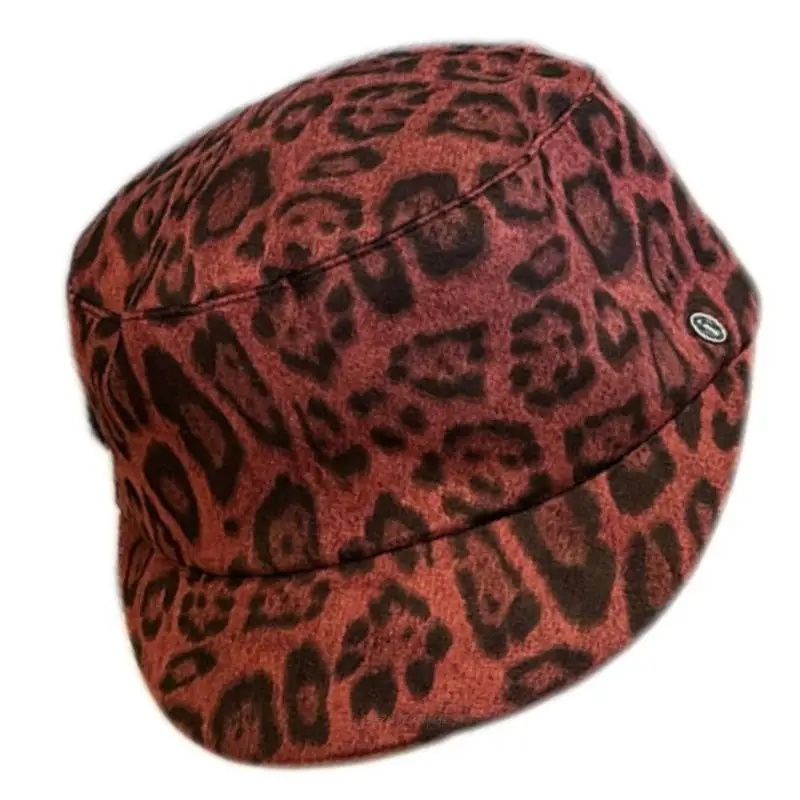 X5XA Fashion Leopard Print Hat With Elastic Band Comfortable Faux Suedes Fabric For Casual Party Office Wear
