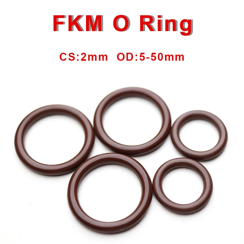 

FKM O Ring Gasket CS 2mm OD 5-50mm Brown Fluorine Rubber Ring High Temperature Resistance Oil Resistant Sealing Washer